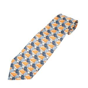Gentleman Givenchy Paris 100% Silk Tie Orange Blue Sailboat Nautical Wave Print